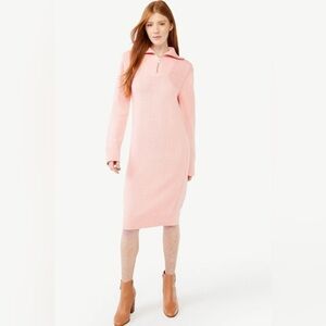 Free Assembly|Bubblegum pink sweater knit midi dress,half zip•Cotton,wool blend•